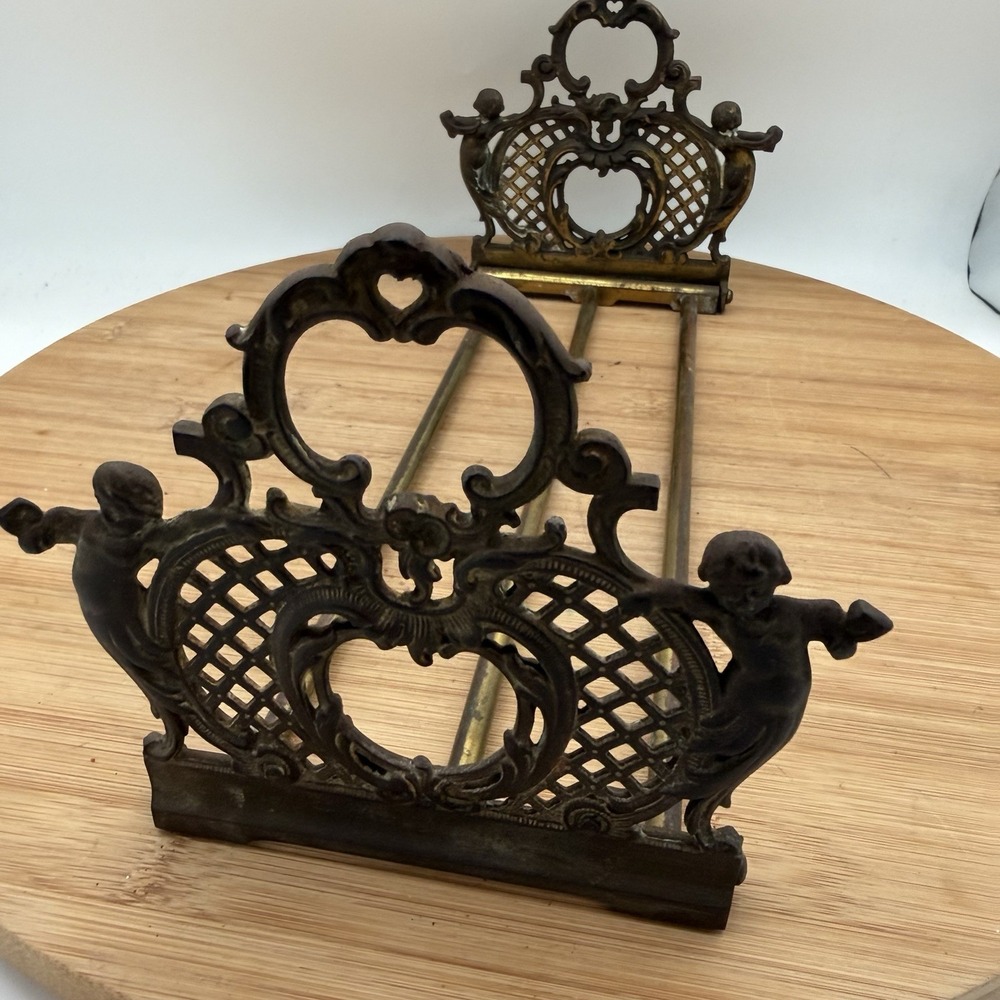 Antique Brass  Bookend Ornate Filigree Art‎ Nouveau Victorian Figural Cherubs